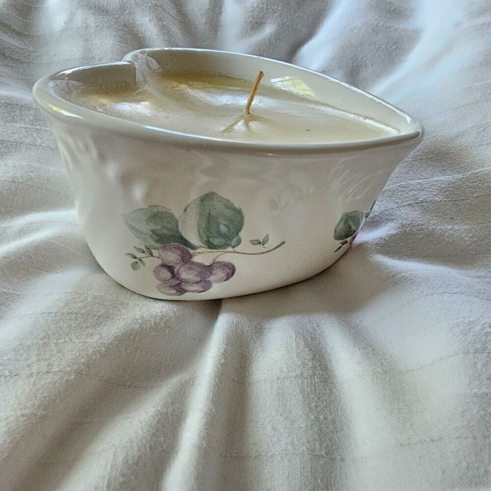 Vintage Pfaltzgraff Heart-Shaped Candle Dish with Grapes Design
